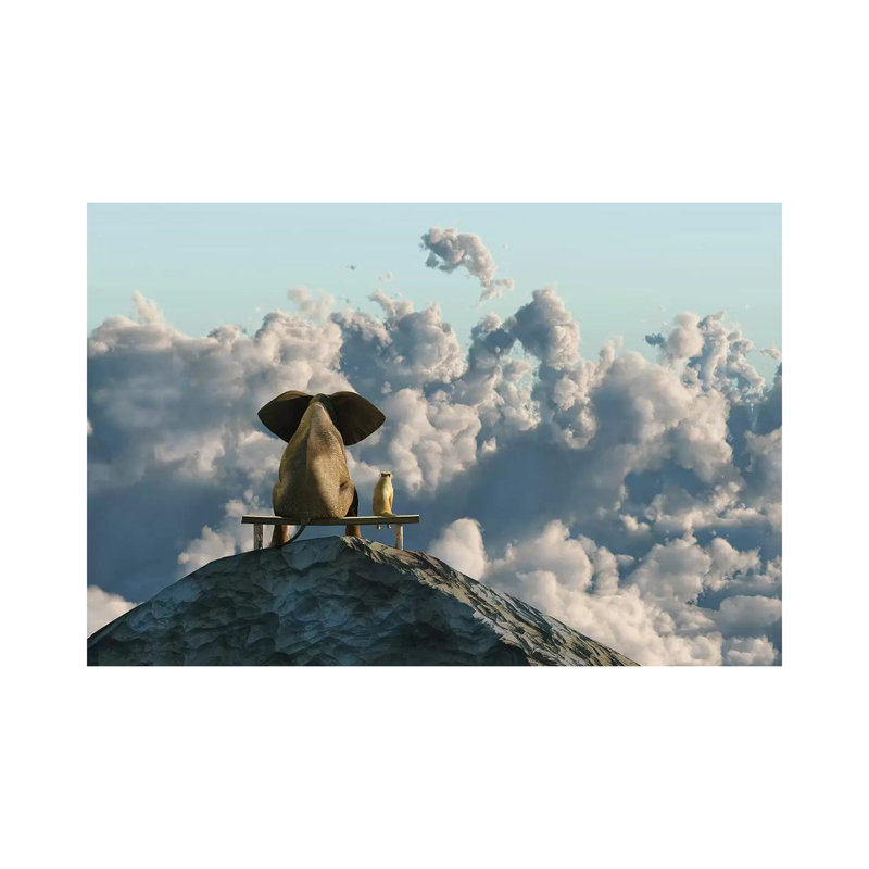 Elephant And Dog Sit On A Mountain Top by Mike Kiev - Wrapped Canvas Print, 101.6 cm H x 66.04 cm W x 3.175 cm D