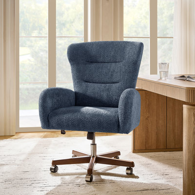 Caden Modern Chenille Simple Assembly Wingback Executive Chair with Adjustable Height and Curved Armrests