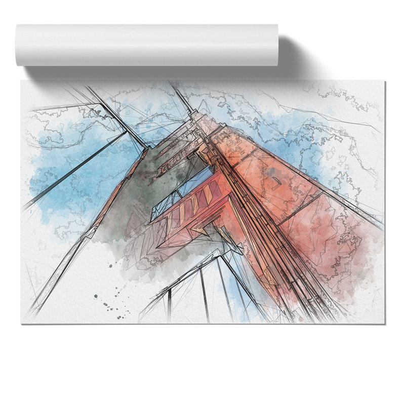 Golden Gate Bridge Sketch - Frameless Print, 30cm H x 42cm W x 0.1cm D