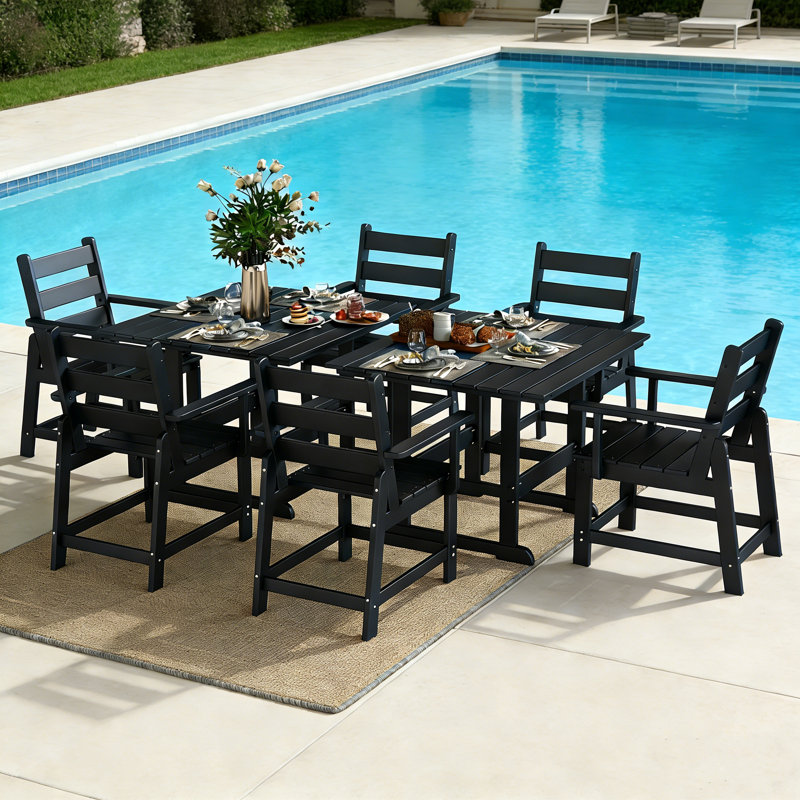 Ensemble repas 8 pièces pour l'extérieur avec 2 tables et 6 chaises, Noir