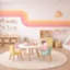 Adhésif décoratif à rayures rétro | Autocollants muraux en toile pelez et collez | Amovible réutilisable | Décoration murale chambre de bébé filles | Murs modernes-129106999