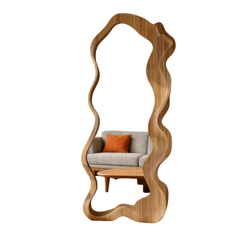 Vintage Irregular Full-Length Mirror, Wall-Mounted Dressing Mirror, Mid-Century Modern Entryway Wavy Mirror