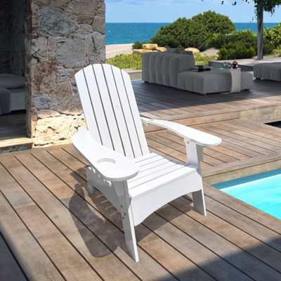 Outdoor Or Indoor Wood Adirondack Chair With An Hole To Hold Umbrella On The Arm