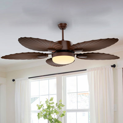 52" Hojkov 5 - Blade LED Leaf Blade Ceiling Fan with Remote Control and Light Kit Included