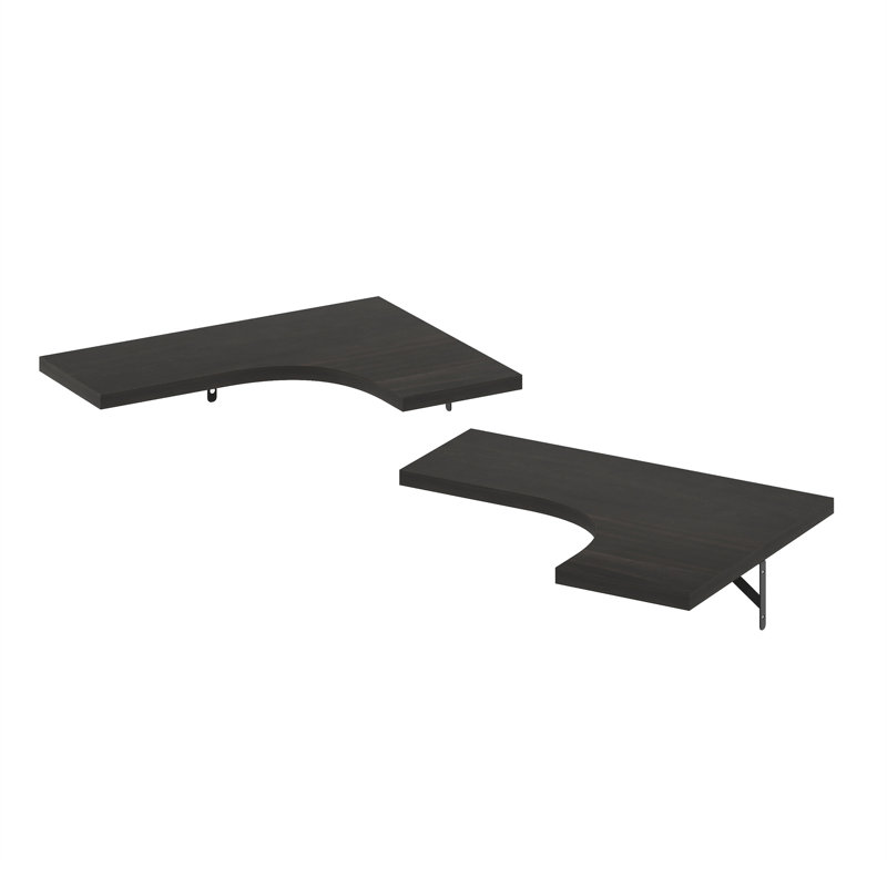 Ebern Designs Authement Wall Mounted Corner L-Shape Floating Display Shelves, Pine Oak, Set Of 2, Dark Espresso