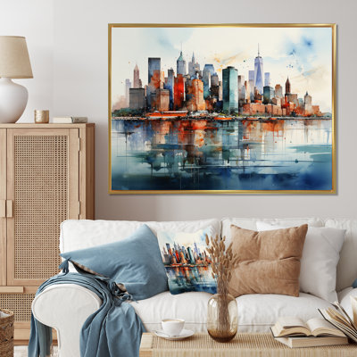 «Dreamy New York Scenery Retro Watercolor I», reproduction sur toile