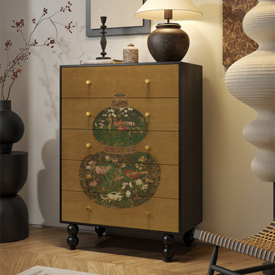 French-style solid wood painted five-drawer chest
