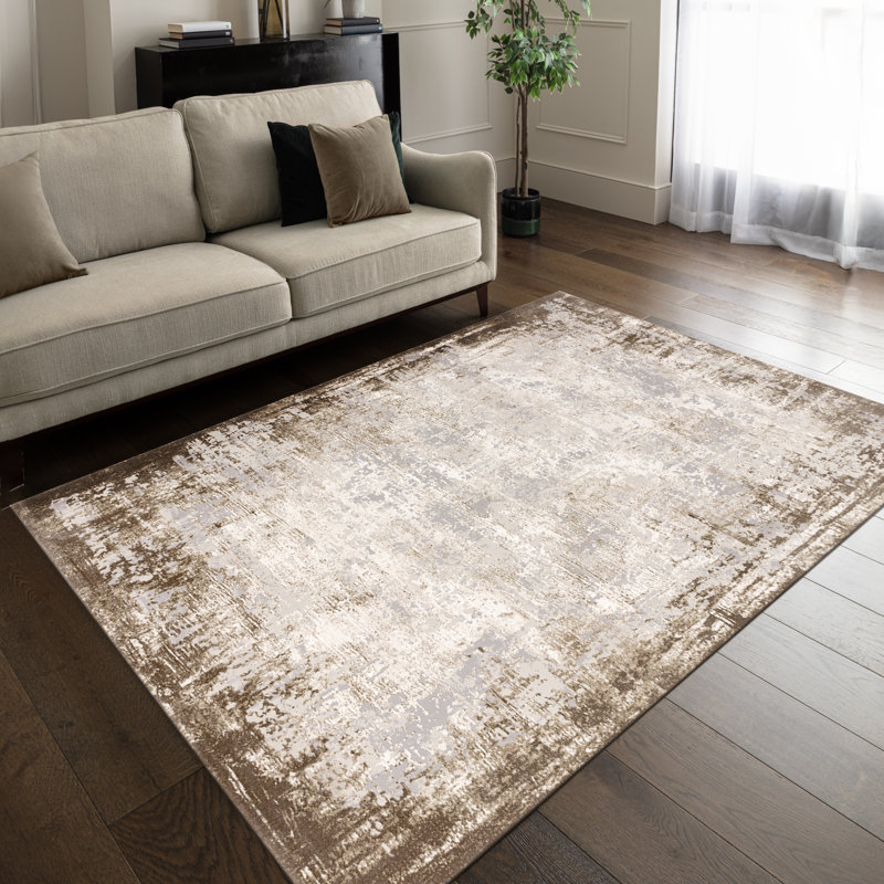 Abrienne Soft Shiny Border Beige Rug, Rectangle 160 x 230cm