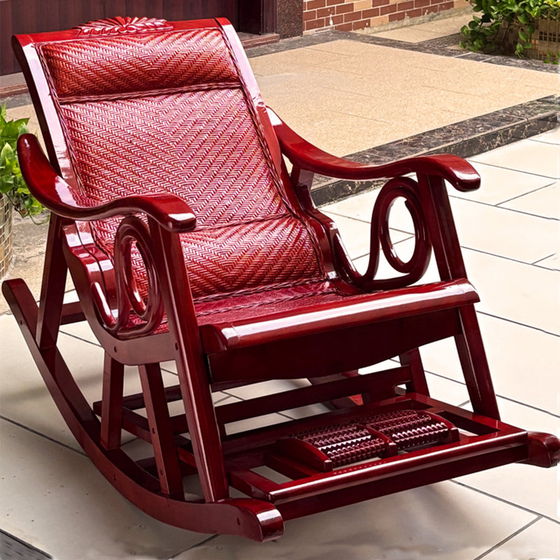 Natural rattan solid wood leisure rocking chair, Reddish Brown