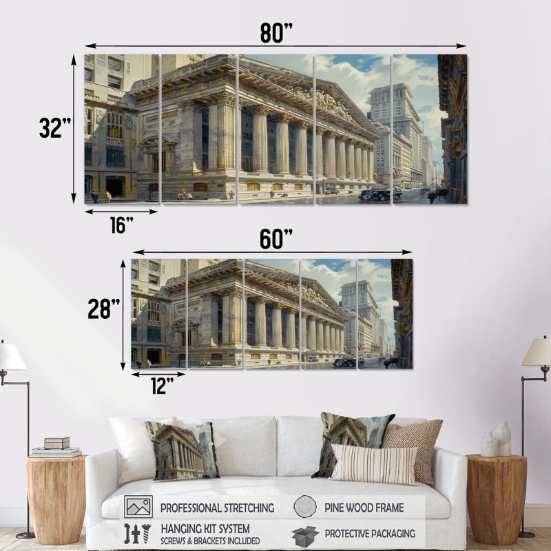 «Beige Banks», ensemble architectural sur toile «Banks», H 32 po x l 80 po