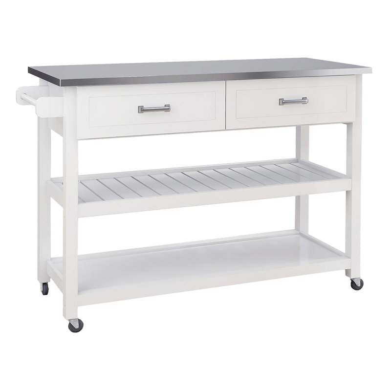 Stainless Steel Table Top Kitchen Cart In White - 2 Drawers For Optimal Storage Cart, Two Organized Cooking Area