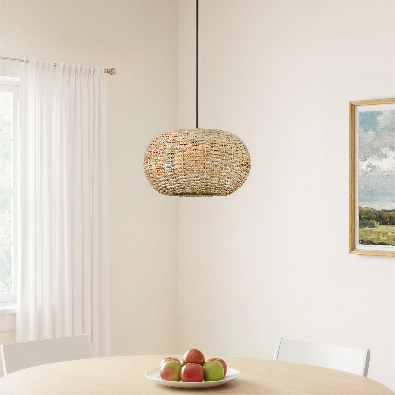 Bayou Breeze Ceslie 1 Light Pendant Light in Oiled Bronze with Natural Rattan Shade