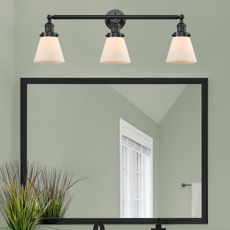 Éclairage pour meuble-lavabo de salle de bain 3 lumières Cone, Blanc mat, DEL, Bronze frotté à l'huile
