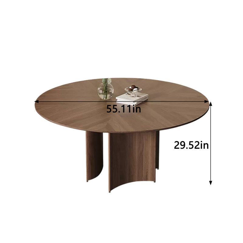 Galkhai Walnut Round Solid Wood Dining Table, 55.11" W x 55.11" L