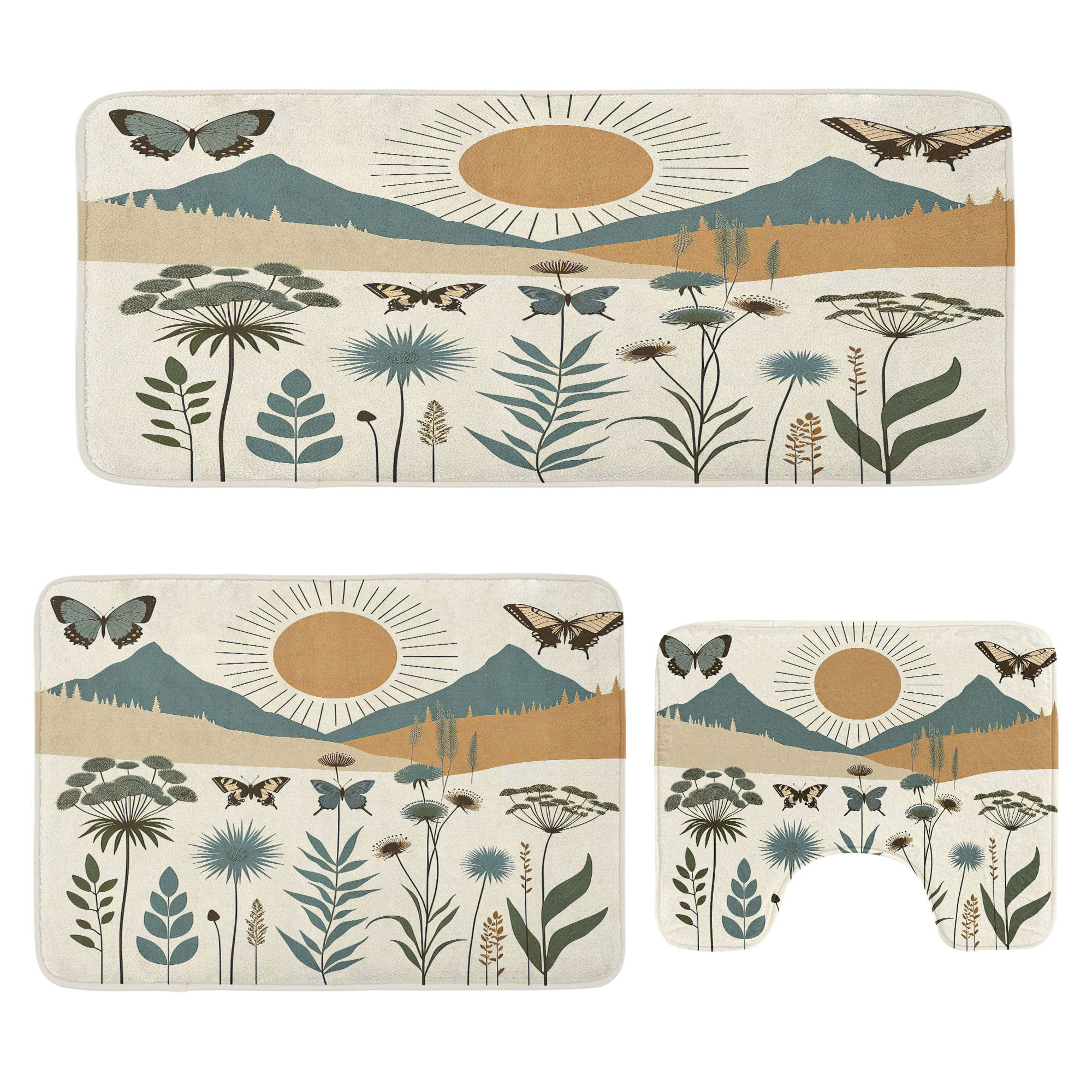 East Urban Home Boho Bathroom Rug Set 3 Pieces U-Shape & Rectangle Mats ...