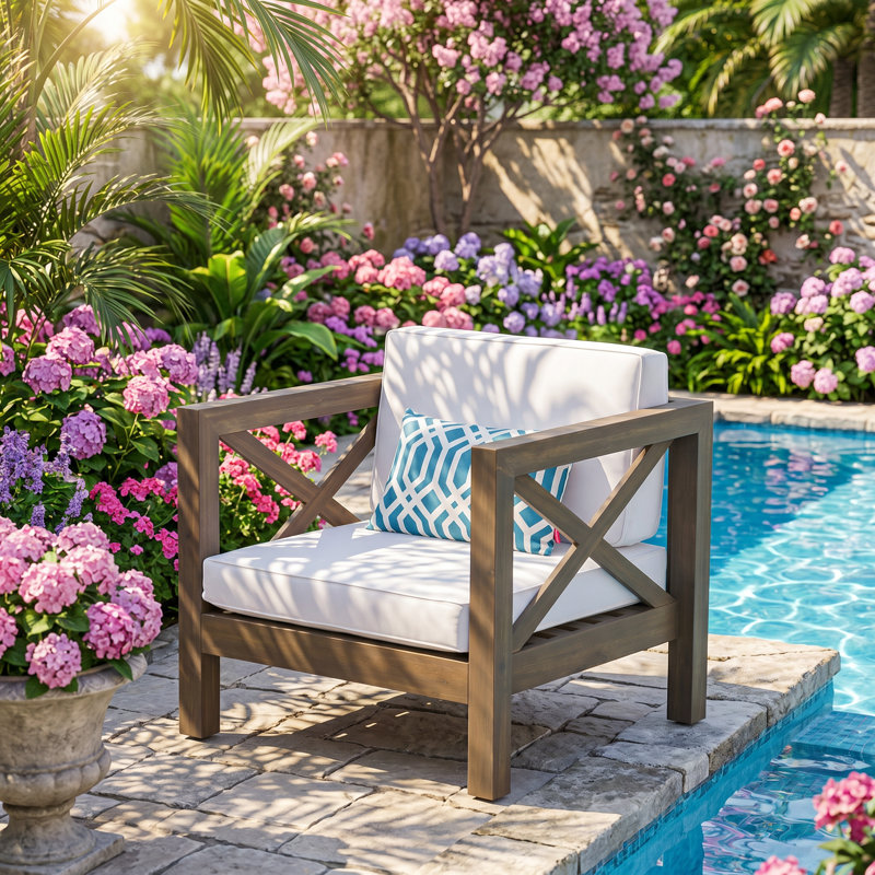 Fauteuil club de patio simple en bois d'acacia l 30,25 po x P 30,25 po x H 26,5 po Brava