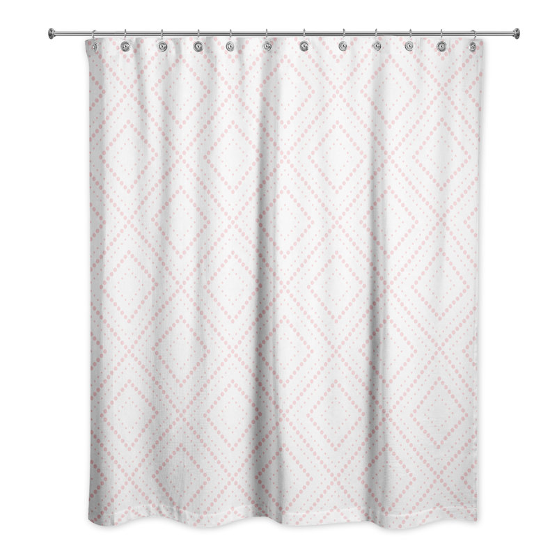 Rideau de douche simple à motif géométrique, Blanc / rose