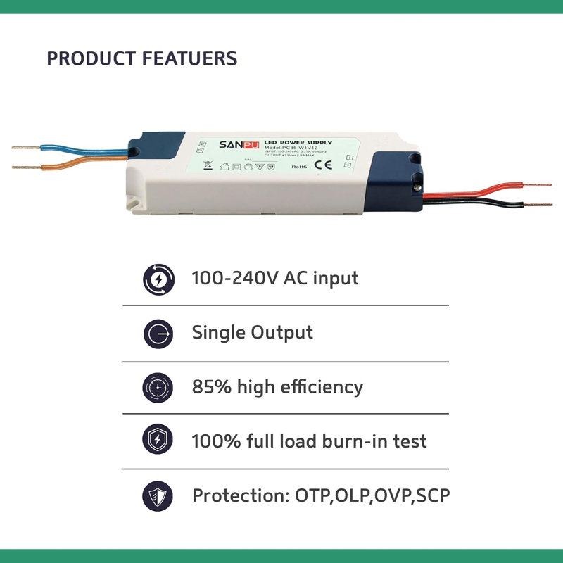 Constant Voltage LED Driver Transformer, 240V AC to 12V DC Power Supply Adapter for LED Strip Lights and Low Voltage Applications