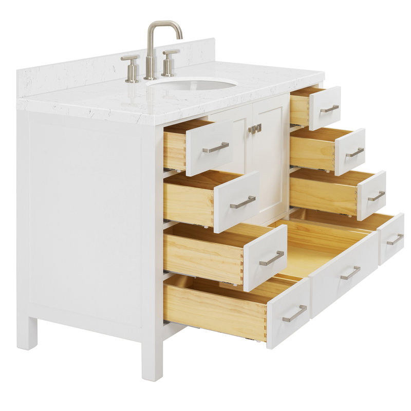  Meuble-lavabo simple 54,25 po avec comptoir, Blanc / nickel brossé