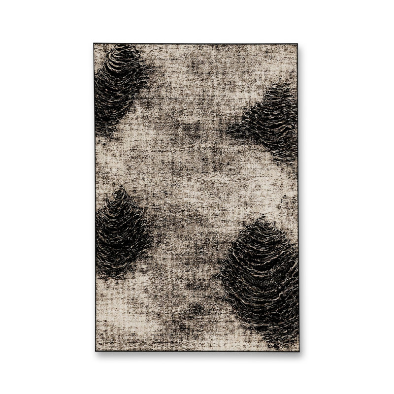Tapis noir tissé à motif lavable traditionnel Mosso, 3'11" x 5'11"