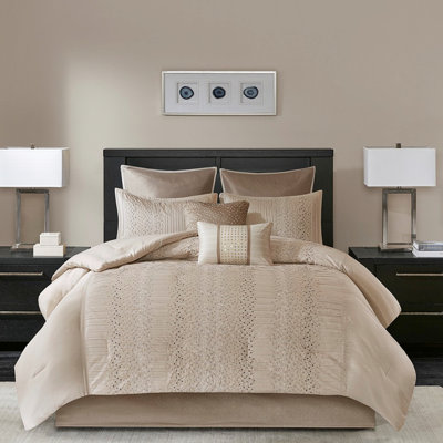 8 Piece Queen Comforter - Filled, Faux Silk, Embroidered Filling, Embroidered, Silk
