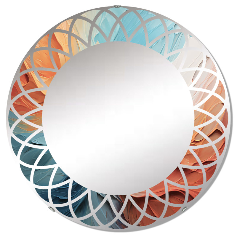 Teal Orange Bold Abstract Flow Collage I Circle Mirror, 32" x 32"
