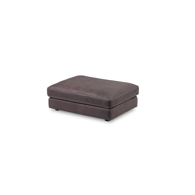 Parven II 123cm Wide Genuine Anilin Leather Rectangle Solid Colour Standard Ottoman, Brown