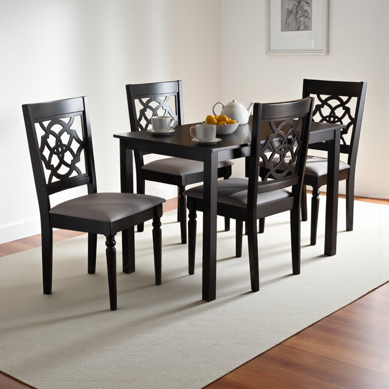 Ensemble de salle à manger en bois massif 5 pièces Lebanon en tissu gris et bois brun, H 37,4 po x l 18,1 po x P 20,3 po