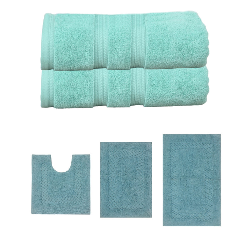Ensemble de serviettes de bain 2 pièces et tapis de bain 3 pièces Classy, ensemble de 5, turquoise, Turquoise