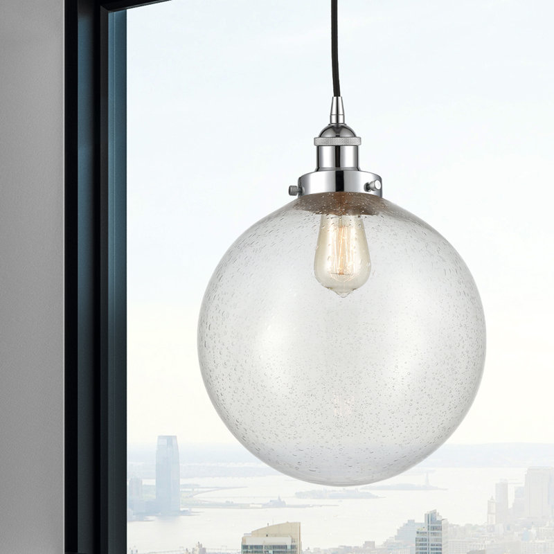 Luminaire suspendu sphère 1 lumière Frederick, H 15,5 po x l 12 po x P 12 po, Chrome poli