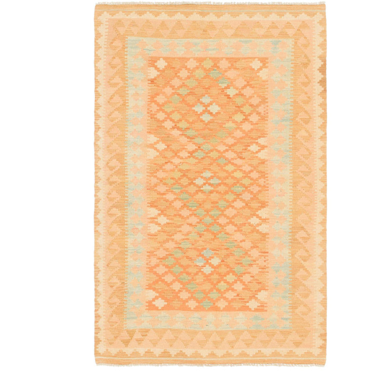 Tapis en laine orange 3 pi 3 po x 5 pi 2 po one-of-kind à la main noué la new age Elland