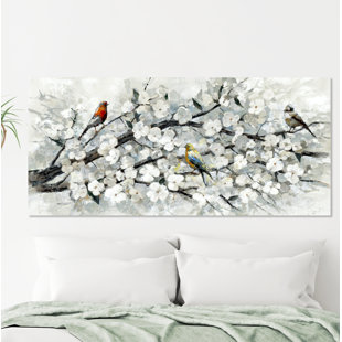 Reproduction d’art sur toile tendue blanche avec oiseaux