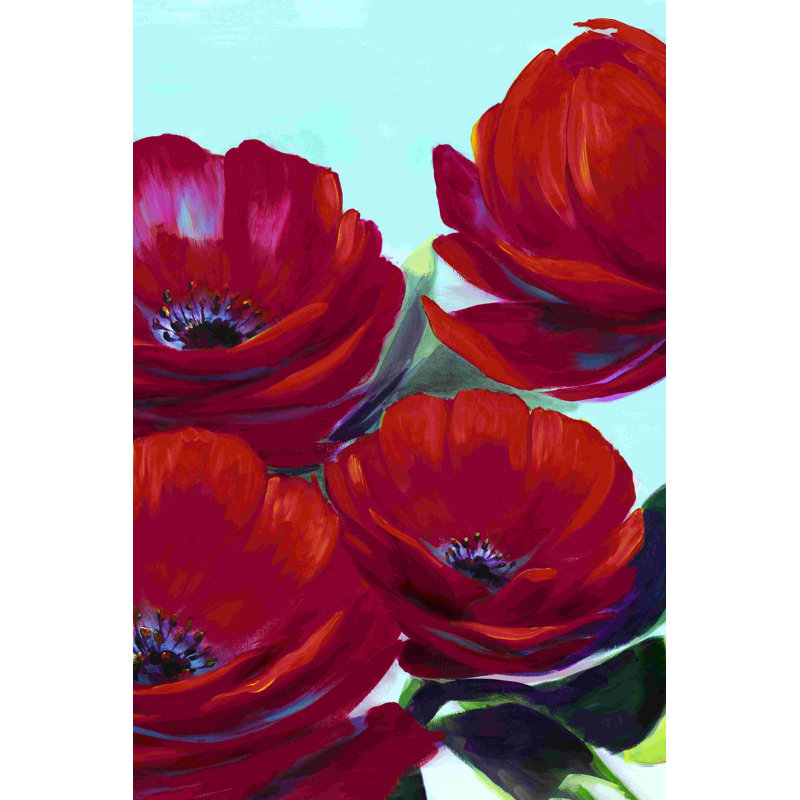 «Maroon and Orange Painted Flowers 2», peinture sur toile tendue, H 30 po x l 20 po