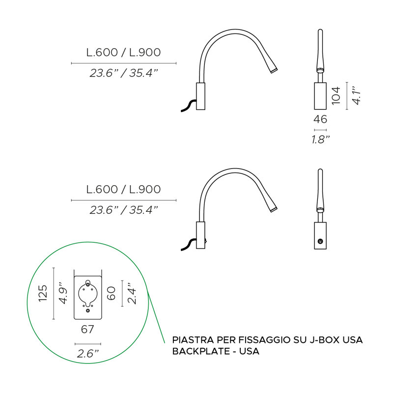 Spotlight Flexiled Ap L.900Mm, Yes, 35.3" H x 4" W x 2" D, Yes