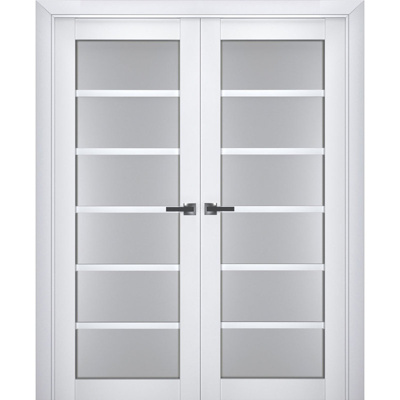 Portes françaises en bois givré Veregio, 84 po x 84 po, Blanc