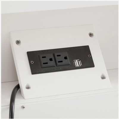 Table de chevet à aire ouverte et 2 tiroirs avec station de charge avec station de charge, table d'appoint de style campagnard avec port USB et prise de courant, table d'appoint avec colonne à rainure, table d'appoint de chambre à pieds en bois
