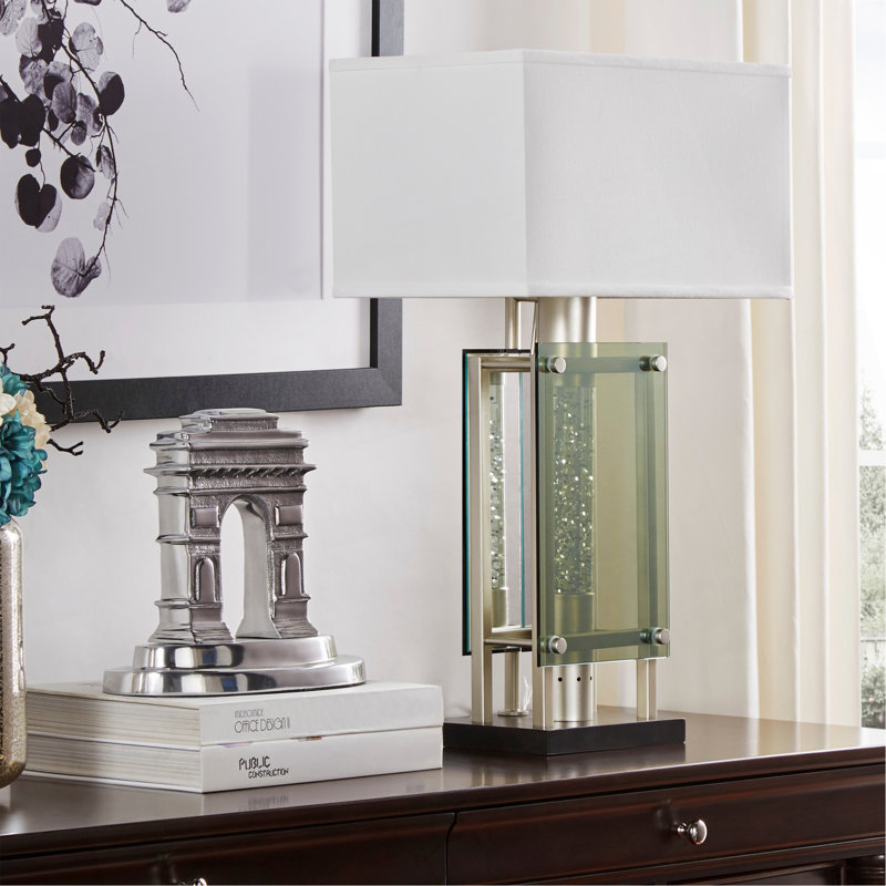 Modern Design Silver Finish 1Pc Table Lamp For Nightstand End Table Sofa Table, Water Dancing Light Home Decor, Luxury Night Lamp