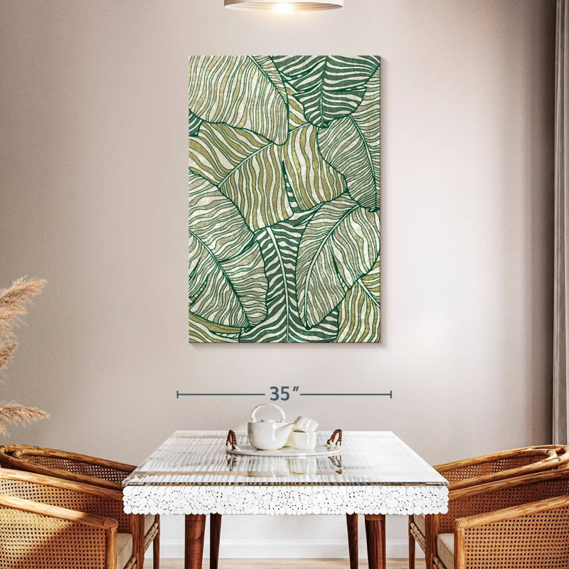 Feuille de bananier à feuilles sur toile, H 48 po x l 32 po x P 1,25 po