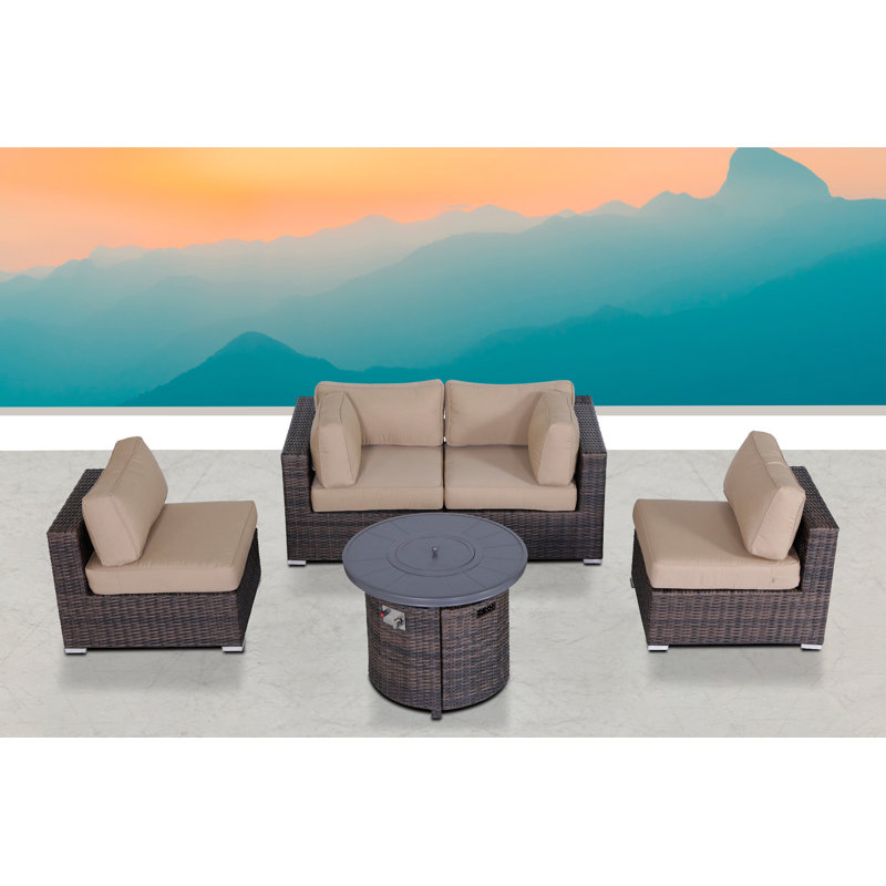 Ensemble de conversation modulaire en rotin 5 pièces avec coussins Alieyah
