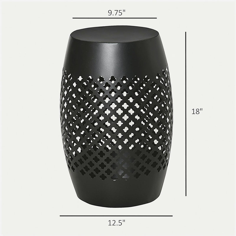 Outsunny 12.5" Steel Patio End Table, Round Hollow Drum Side Table, Accent Table for Indoor and Outdoor, Black