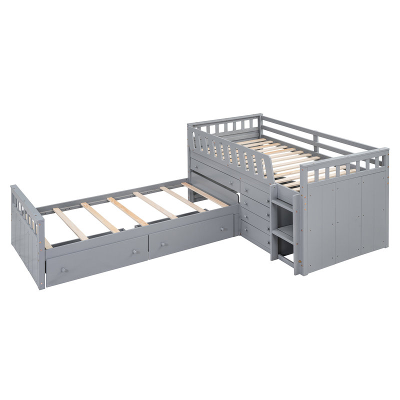 Lit mezzanine simple et lit plateforme avec support - Barrières de sécurité pour lit stable, Gris