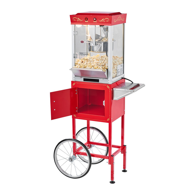 Machine à maïs soufflé 8 oz avec chariot - Popper en acier inoxydable de style théâtre rétro, bouilloire 800 W pour la maison et les fêtes