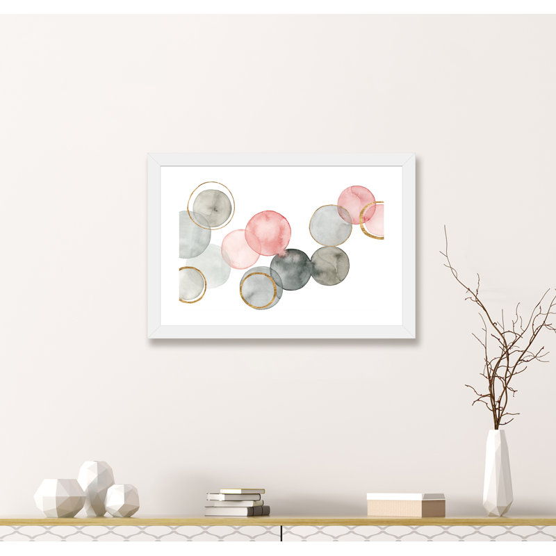 «Gilded Spheres II» par Grace Popp - impression encadrée, H 16 po x l 24 po x P 1 po, Papier avec cadre blanc