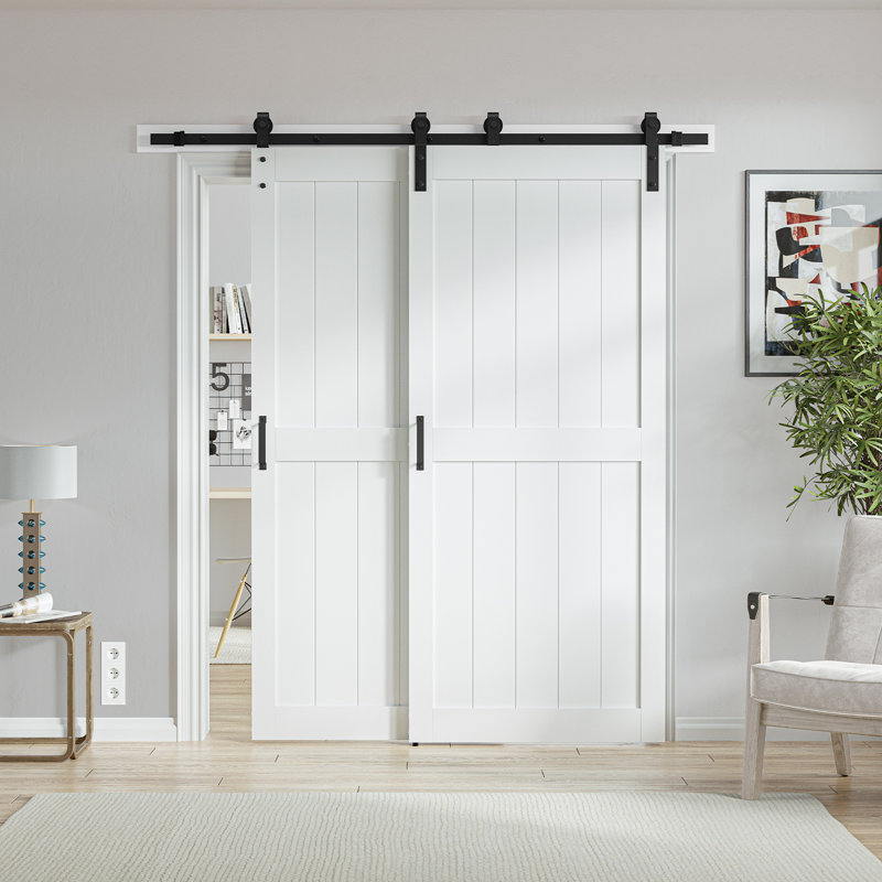 Portes de grange doubles à panneaux en bois manufacturé avec ensemble de quincaillerie , 43 po x 84 po