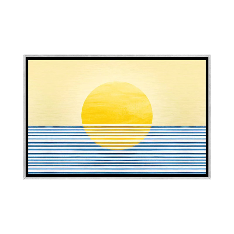 Sunset II-impression d’art graphique abstraite, Pas de tapis, H 40 po x l 60 po x 1,5 po, Toile avec cadre argenté