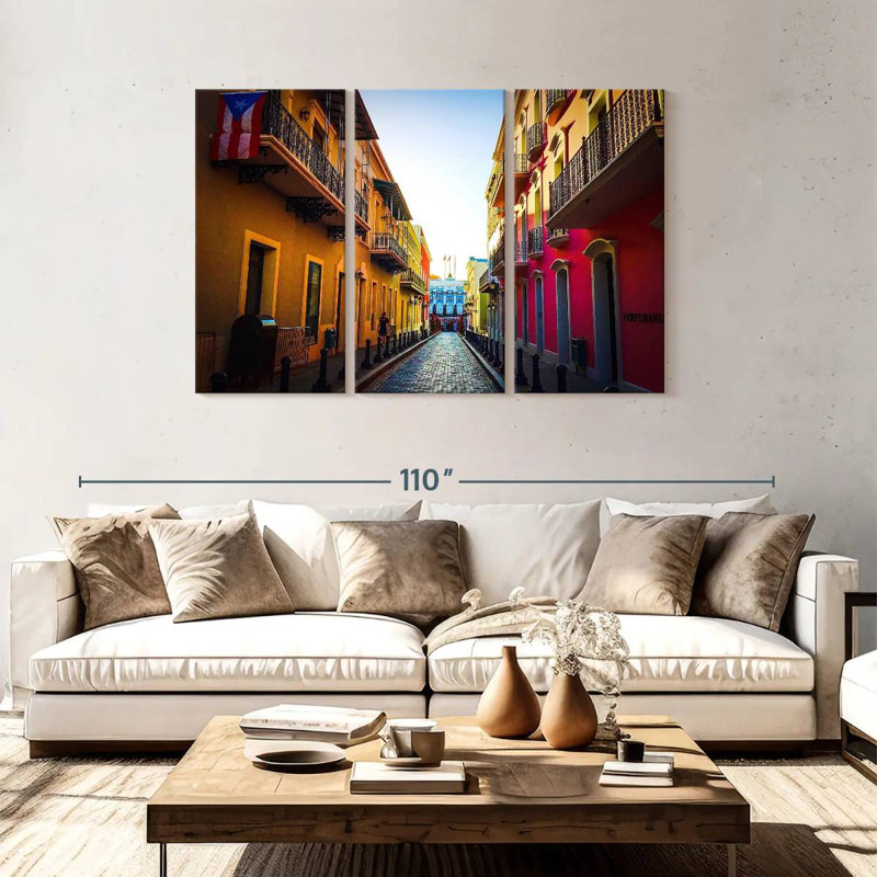 Portoricain, rue sur toile, ensemble de 3 pièces, H 48 po x l 74 po x P 1,25 po