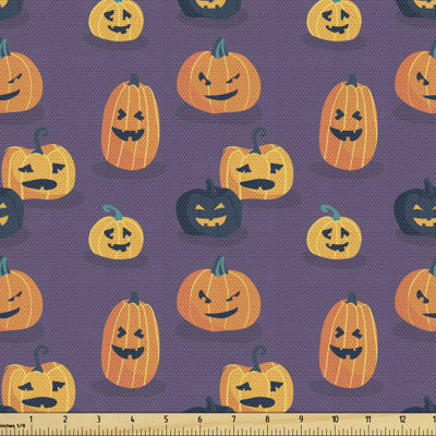 Davian Spooky Pumpkins Funny Evil Harvest Day of the Dead Celebration Layout Multi-Purpose Fabric