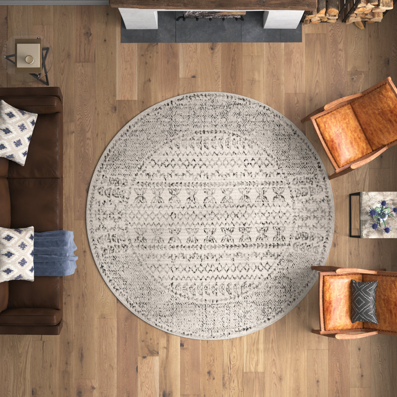 Alza Southwestern Gray/Black/Ivory Area Rug, Round 7'10"