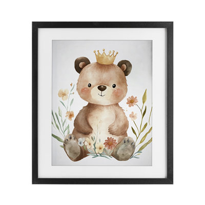 Whimsical Crowned Baby Bear Framed Print Under Glass, design by Ramona Murdock