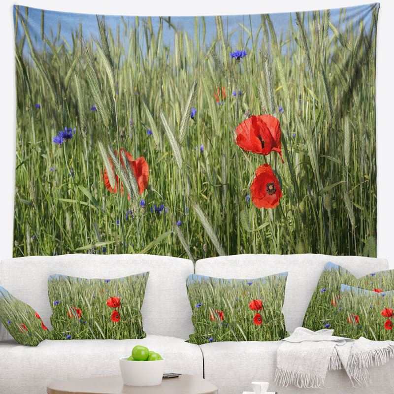 Tapisserie paysage rural avec pop-rouge, H 32 po x l 39 po